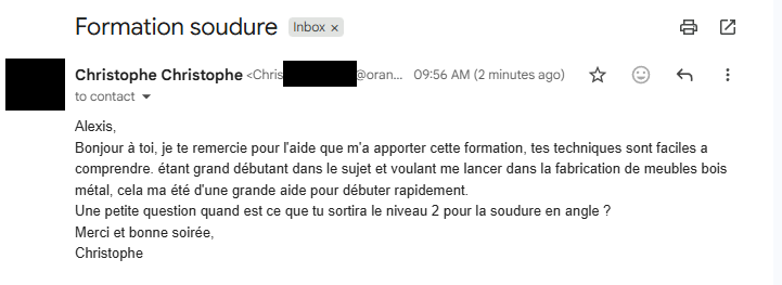 Email de remerciement de Christophe