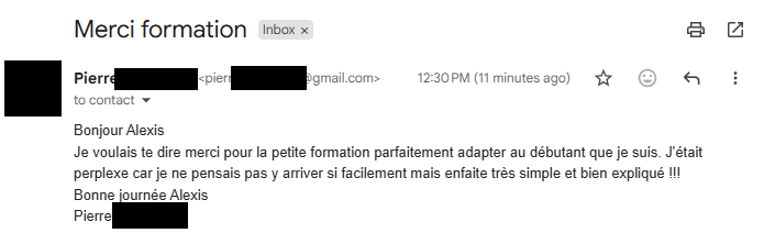 Email de remerciement de Pierre