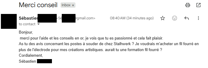 Email de remerciement de Sébastien